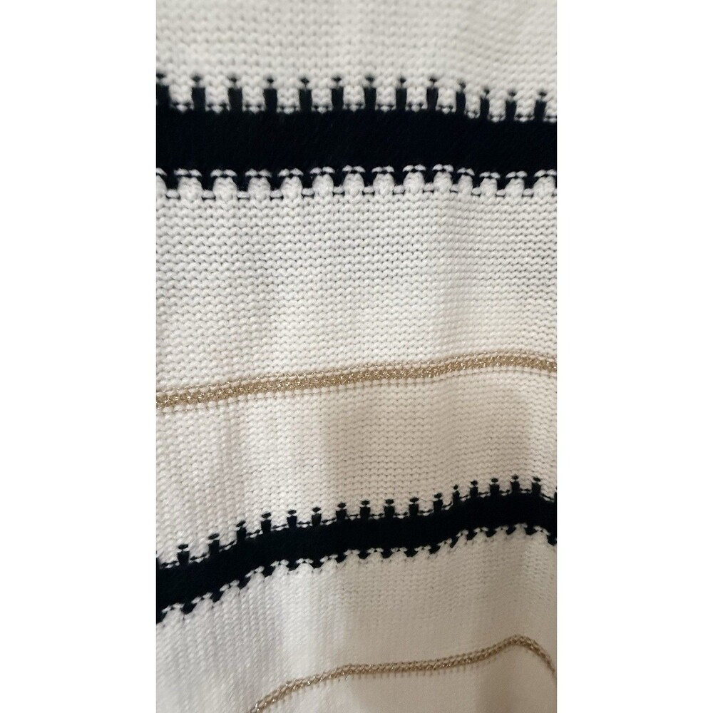 DOKOTOO White with Black and Gold Striped Long Sleeve Sweater - Large - Picture 3 of 5